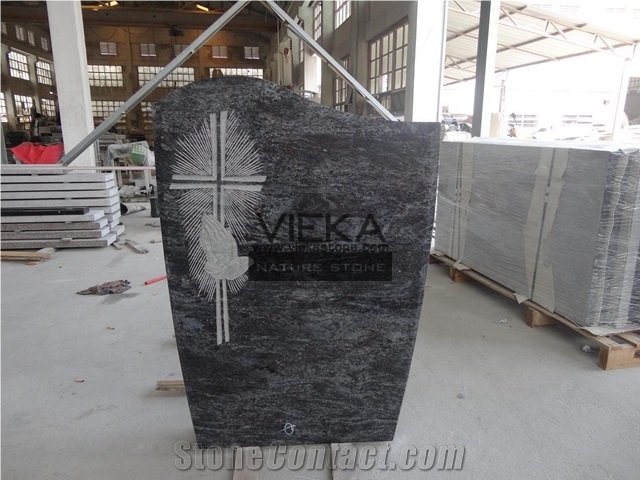 Bahama Blue Granite Tombstone & Orion Monument,Vizag Blue Granite Cemetery Gravestone,India Blue Granite Engraved Headstone Polished Western Germany Style Hand Cross