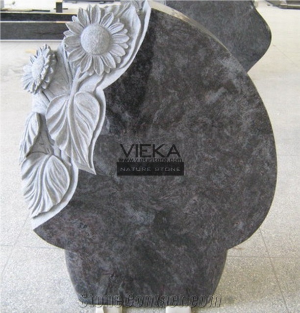 Bahama Blue Granite Tombstone & Orion Monument,Vizag Blue Granite Cemetery Gravestone,India Blue Granite Engraved Headstone Polished Western Germany Style Sunflower Carve