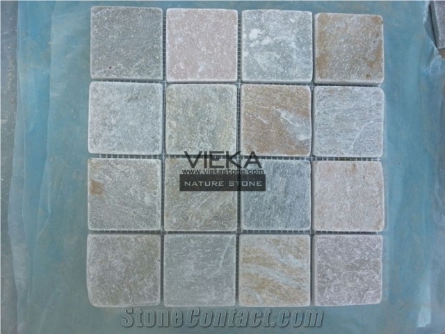 P014 Beige Yellow Slate Tile,Interior Decoration Nature Split Face Floor and Wall Brick Mosaic Pattern 4x4