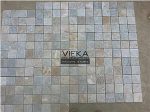 P014 Beige Yellow Slate Tile,Interior Decoration Nature Split Face Floor and Wall Brick Mosaic Pattern 4x4