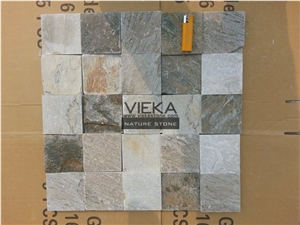 P014 Yellow Beige Slate Tile,Interior Decoration Nature Split Face Floor and Wall Brick Mosaic Pattern