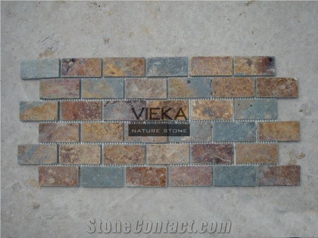 Rusty Multicolor Slate Tile Nature Split Face Floor and Wall Brick Mosaic Pattern Tumbled on Net