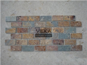 Rusty Multicolor Slate Tile Nature Split Face Floor and Wall Brick Mosaic Pattern Tumbled on Net
