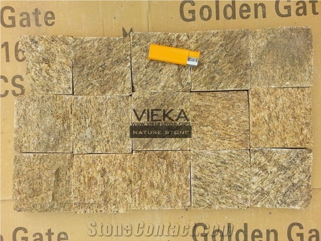 Tiger Skin Yellow Quartzite Tile,Interior Decoration Nature Split Face Floor and Wall Brick Mosaic Pattern