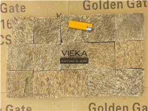 Tiger Skin Yellow Quartzite Tile,Interior Decoration Nature Split Face Floor and Wall Brick Mosaic Pattern
