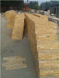 Golden Yellow Wooden Veins Sandstone Culture Stone Veneer Wall Cladding Ledge Stone