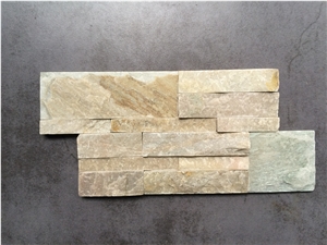 Fargo 014 White+Yellow Slate Z Shaped Ledge Stone, Slate Wall Crazy Panels, Stacked Wall Veneer Stone