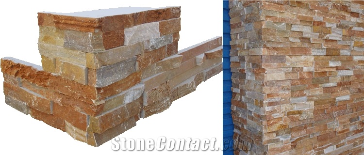 Fargo 014 Yellow Slate Stacked Corner Stone,Yellow Slate Exposed Wall Crazy Veneer,Ledge Stone Panels
