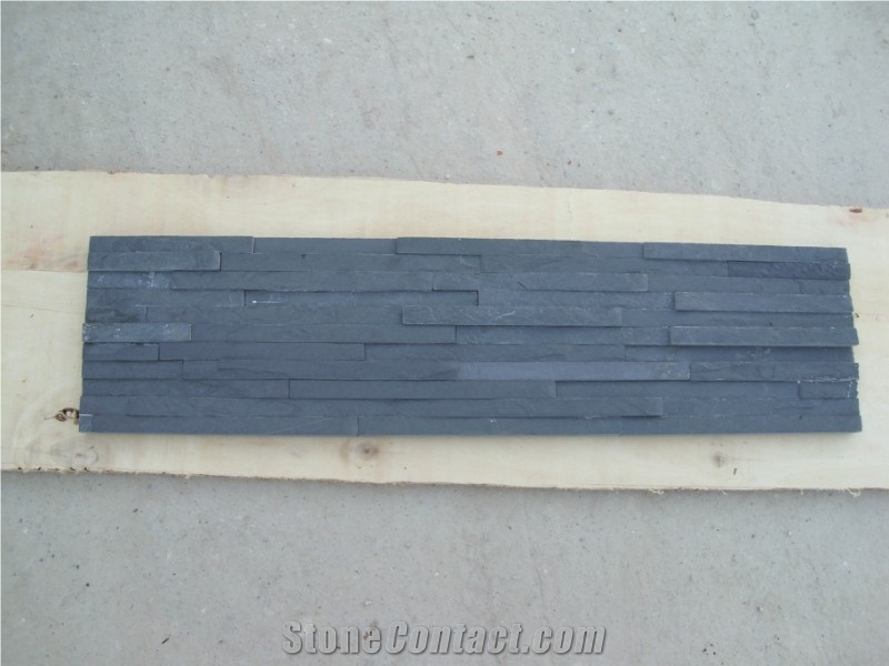 Fargo 018 Black Slate Thin Stone Veneer,Black Slate Waterfall Stacked Stone Veneer,Thin Wall Cladding Panels