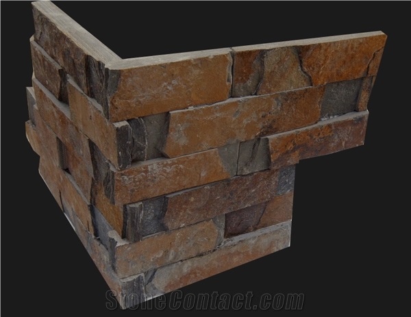 Fargo 1120 Rusty Slate Stacked Corner Stone,Multi-Color Slate Ledge Stone, Slate Exposed Wall Cladding Stone