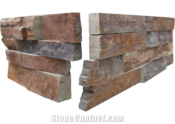 Fargo 1120 Rusty Slate Stacked Corner Stone Panels,Exposed Stone Veneer, Multi-Color Slate Ledge Stone,Wall Crazy Cladding Stone