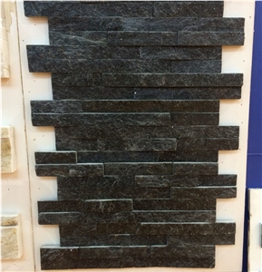 Fargo China Black Quartzite Cultured Stone Wall Cladding Panels in Z Shape/S Shape, Black Stacked Stone Veneer, Ledge Stone