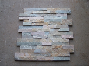Fargo China Multi-Color Slate Cultured Stone Stacked Stone Veneer, Z Shape/S Shape Crazy Wall Cladding Panels Size 5515, 3518, Exposed Ledge Stone, Multicolor Green Slate Stacked Stone Veneer