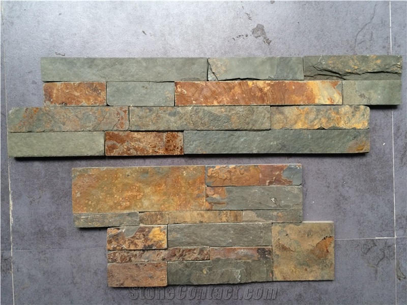 Fargo China Rusty Slate Cultured Stone Wall Crazy Cladding Panels in Z Shape/S Shape, Multi-Color Slate Stacked Stone Veneer, Rusty Ledge Stone