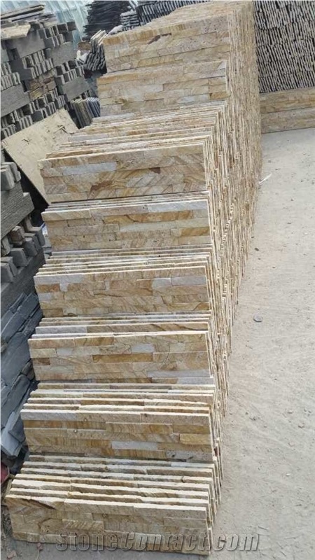 Fargo China Yellow Sandstone Cultured Stone Stacked Stone Veneer, Yellow Wall Crazy Cladding Panels, Exposed Wall Ledge Stone