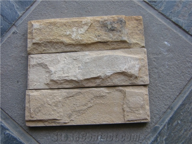 Fargo China Yellow Sandstone Mushroomed Wall Cladding, Sandstone Mushroomed Stone