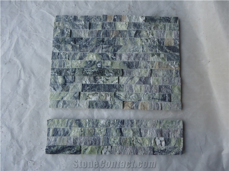Fargo Dark Green Marble Stacked Wall Cladding Panel,Exposed Thin Stone Veneer for Wall Decor,Green Marble Ledge Stone