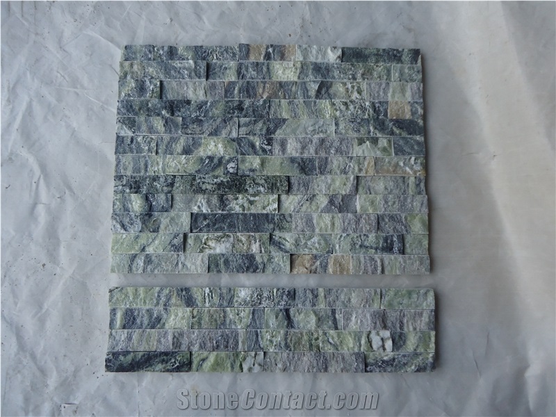 Fargo Dark Green Marble Stacked Wall Cladding Panel,Exposed Thin Stone Veneer for Wall Decor,Green Marble Ledge Stone