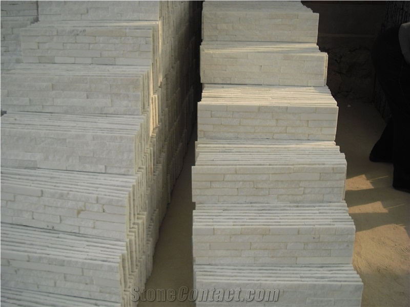 Fargo Laizhou White Marble Wall Crazy Cladding Panels, Wwhite Stacked Stone Veneer in 5 Strips
