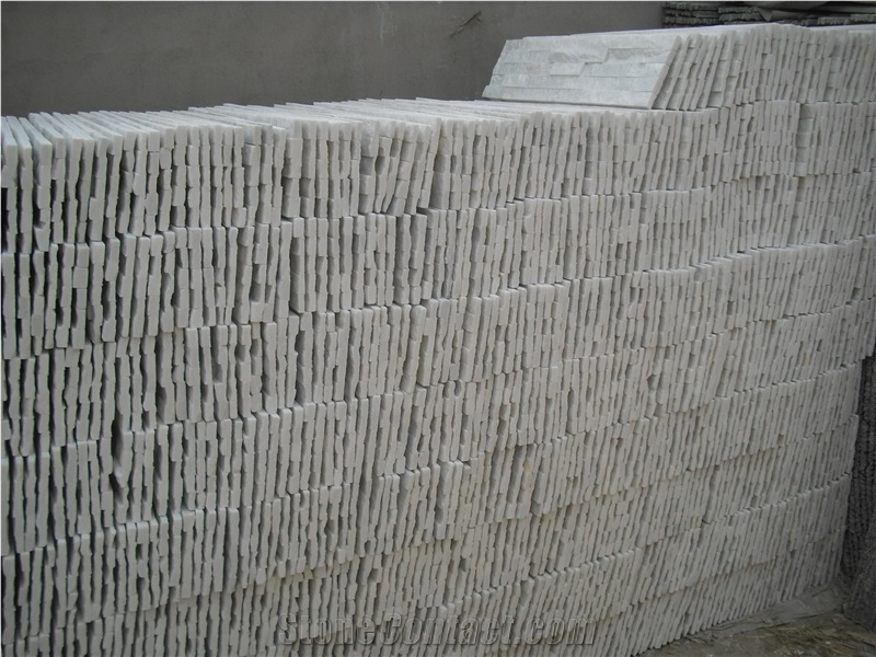 Fargo Laizhou White Marble Wall Crazy Cladding Panels, Wwhite Stacked Stone Veneer in 5 Strips
