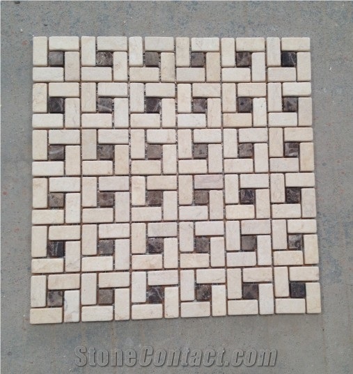 Fargo Marble Mosaic Pattern for Floor & Wall,Honed Marble Mosaic Egyptian Beige + Dark Emperador