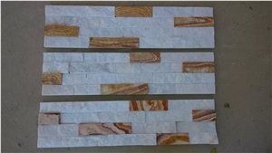 Fargo Multicolor Stacked Wall Cladding Panel, White Marble + Yellow Sandstone Exposed Wall Veneer,Ledge Stone Veneer
