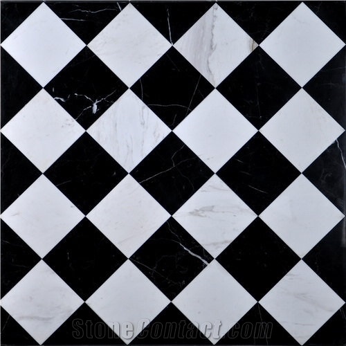 Fargo Polished Marble Mosaic,Black Marble + White Marble Mosaic for Floor & Wall