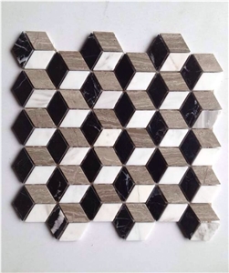 Fargo Polished Mosaic Black + White + Grey Marble,Rhombic Chips Mosaic Pattern