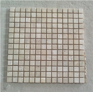 Fargo White Travertino Tumbled Mosaic for Wall & Floor, Medium White Travertine Tumbled Mosaic