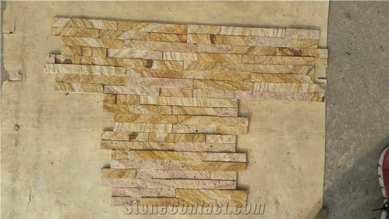 Fargo Yellow Sandstone Wall Crazy Cladding Panels in Z Shape/S Shape, Yellow Sandstone Stacked Stone Veneer,Yellow Exposed Ledge Stone