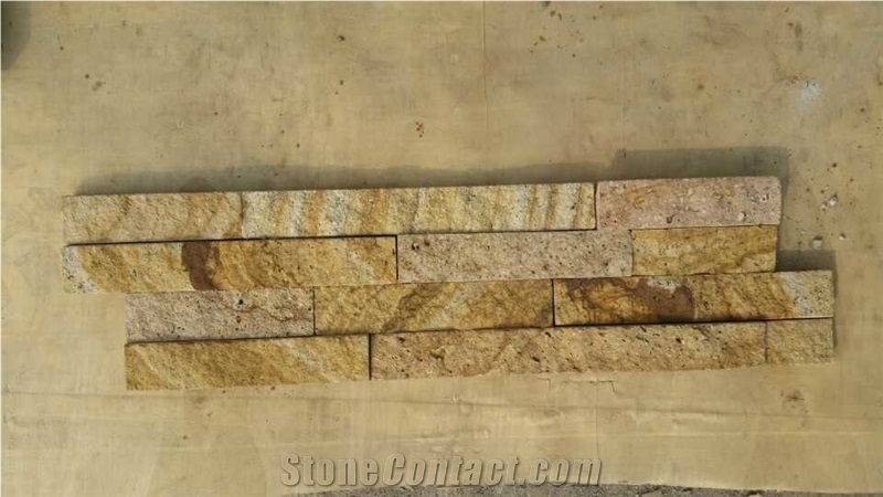 Fargo Yellow Sandstone Wall Crazy Cladding Panels in Z Shape/S Shape, Yellow Sandstone Stacked Stone Veneer,Yellow Exposed Ledge Stone