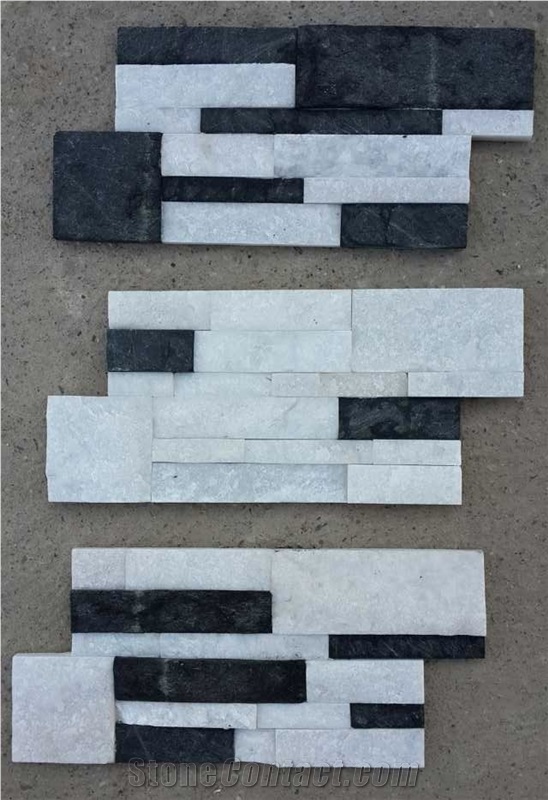 Fargo Z/S Shape Wall Cladding Panels,Black and White Marble Stacked Stone Veneer for Wall Decor,Thin Exposed Ledge Stone Veneer