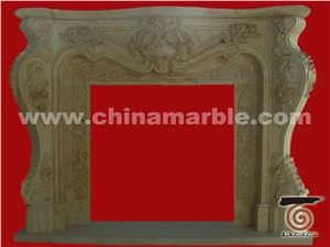 China Beige Mable Hand Carved Fireplace Surround Mantel