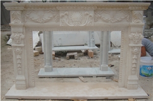 China Beige Marble Hand Carved Beige Fireplace Surround Mantel
