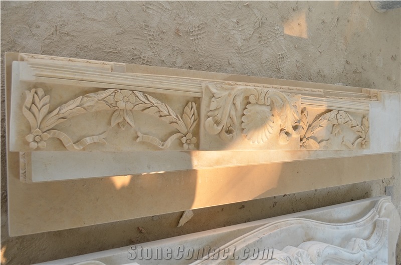China Beige Marble Hand Carved Beige Fireplace Surround Mantel