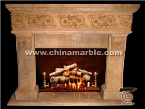 China Beige Marble Hand Carved Fireplace Mantel,Fireplace Surround