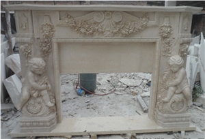 China White Marble Hand Carved Fireplace Surround Mantel