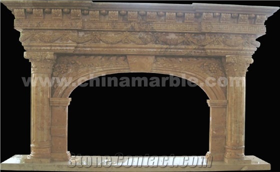 Hand Carved China Yellow Marble Fireplace Mantel