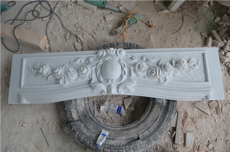 Hand Carved White Jade Marble Fireplace Mantel