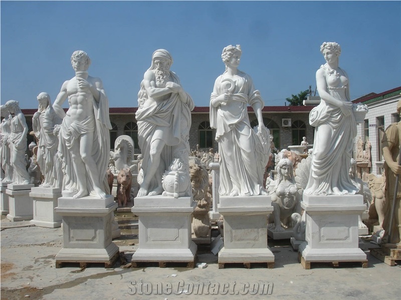 Hand Carved White Jade Marble Statue & Sculpture