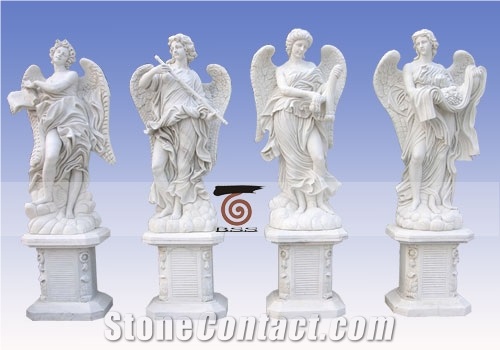Hand Carved White Marble Angel Statues, Jade White Marble Statues