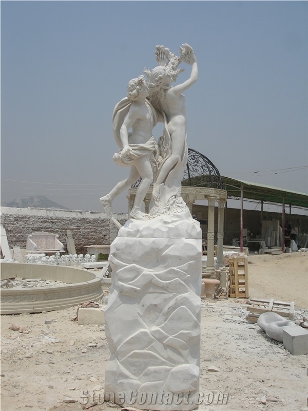 Hand Carved White Marble Statue Apollo & Dahpne, White Marble Statues