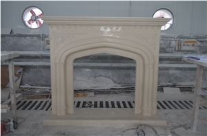 Manmade Beige Marfil Stone Fireplace Mantel