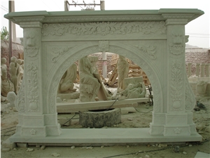 White Marble Fireplace Surround with Hand Carving Flower Hearth Mantel