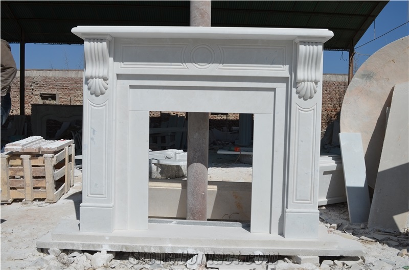 White Marble Simple Design Fireplace Mantel