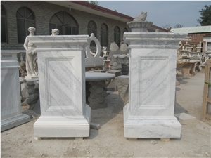 White Veins Marble Column Pedestal Base
