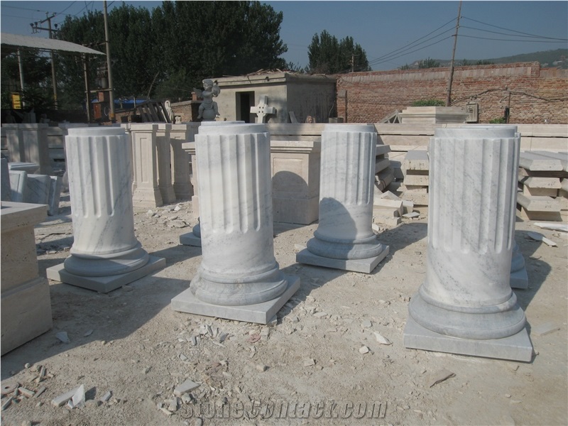 White Veins Marble Column Pedestal Base