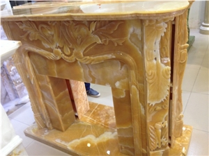 2015 Onyx Yellow China 100% Hand Carved Honed or Polished Designed Fireplace Factory Wholesale Durable Natural Stone