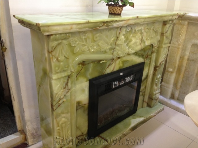 China 100% Hand Carved Designed Fireplace Onyx Green Factory Wholesale Durable Natural Stone Honed or Polished