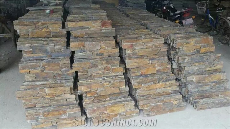 China Culture Stone Multicolor Slate Panel Rusty Brown 100%Rockface Wall Panel Yellow/Green Slabs&Tiles Flooring and Wall Covering Natural Surface Factory Wholesale